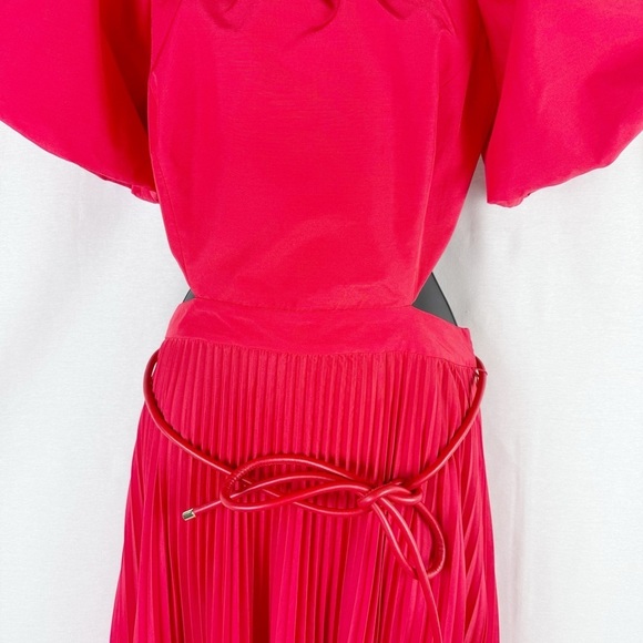 REBECCA VALLANCE Magdalena Red Puff Sleeve Open Back Cut Out Midi Dress US 10 - Picture 5 of 15